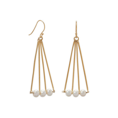 14 Karat Gold Plated Geometric and Cultured Freshwater Pearl Earring
