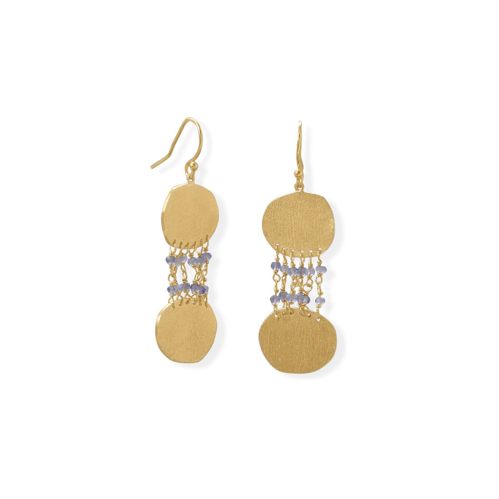 14 Karat Gold Plated Iolite and Textured Disk Earring