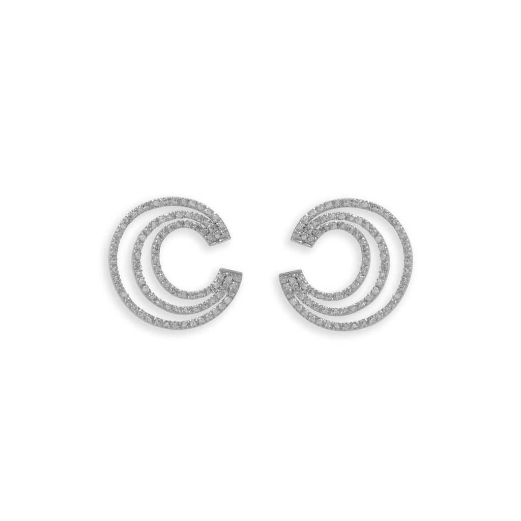 Rhodium Plated Triple "C" CZ Post Earrings