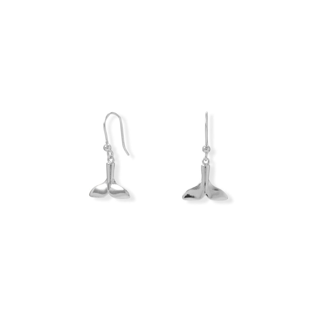 Rhodium Plated Whale Tail French Wire Earrings