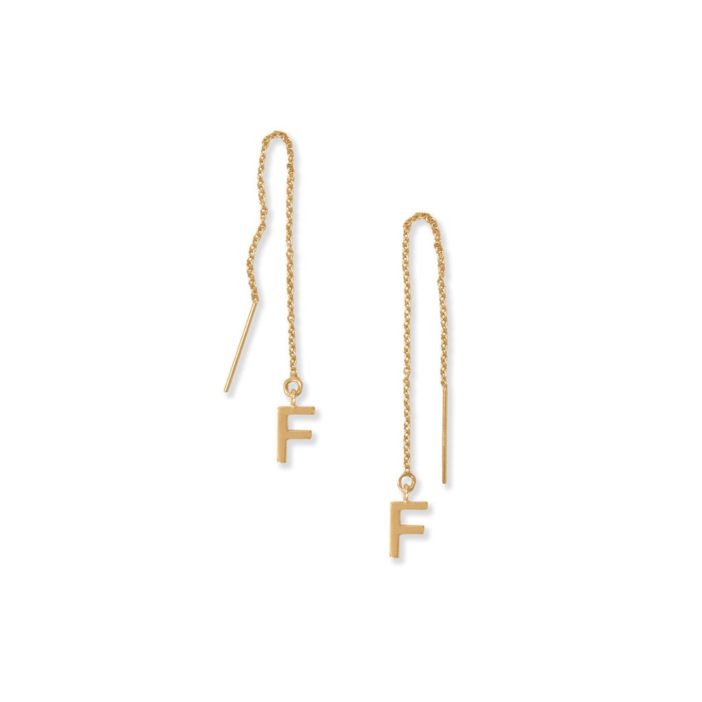 14 Karat Gold Plated "F" Initial Threader Earrings