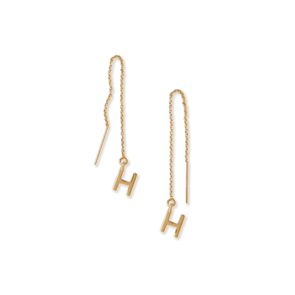 14 Karat Gold Plated "H" Initial Threader Earrings