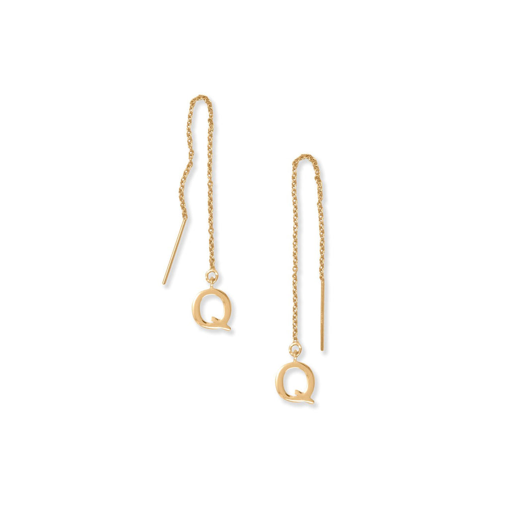 14 Karat Gold Plated "Q" Initial Threader Earrings