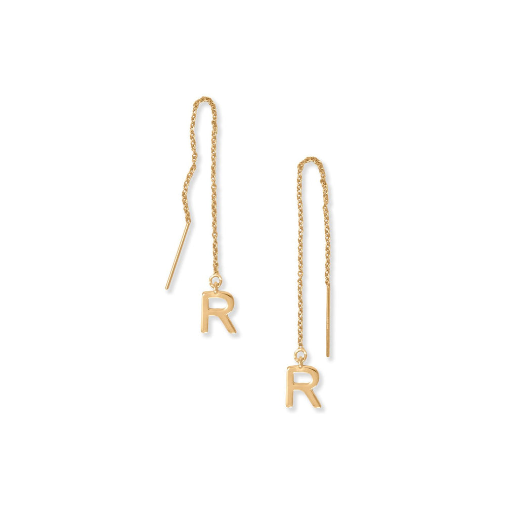 14 Karat Gold Plated "R" Initial Threader Earrings