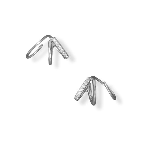 Rhodium Plated CZ Hoop Earrings