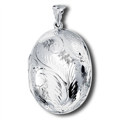 Sterling Silver Large Etched Oval Locket