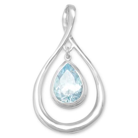 Sterling Silver Pear Shape Pendant with Blue Topaz Drop