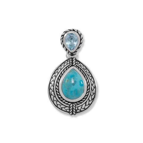 Sterling Silver Blue Topaz And Turquoise Pendant