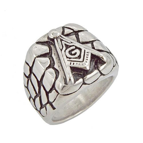 Stainless Steel Masonic Nugget Ring - Matador Diamond