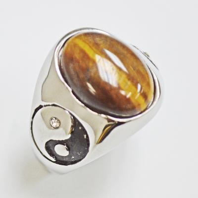 Stainless Steel Tiger Eye Stone Ying and Yang Ring