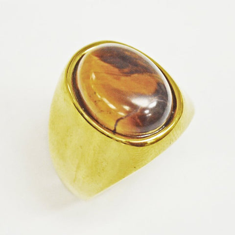 Stainless Steel Gold Tiger Eye Ring