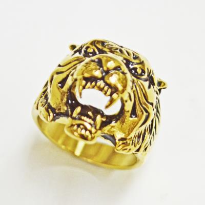 Stainless Steel  Gold Tiger Head Face Ring