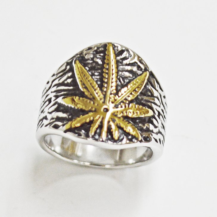 Stainless Steel Two Tone Leaf Ring