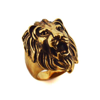 Stainless Steel Lion Head Ring-Gold