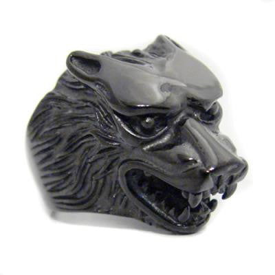 Stainless Steel Black Wolf Ring