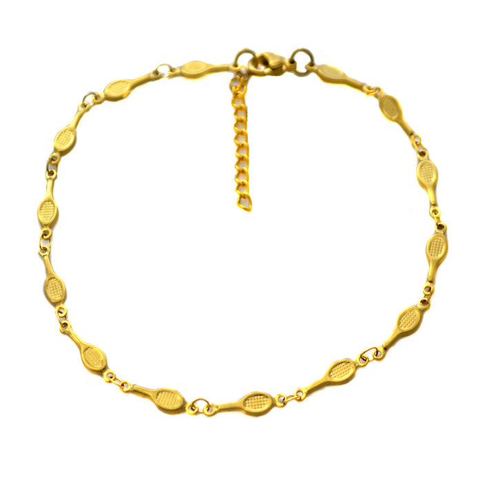 Stainless Steel Gold IP Tennis Racket Ankle Bracelet