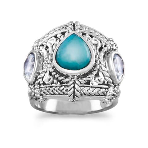 Sterling Silver Blue Topaz Turquoise Ring