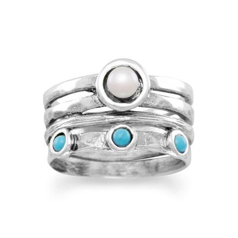 Sterling Silver Freshwater PearlAnd Turquoise Ring