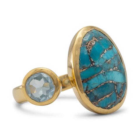 Sterling Silver 14 Karat Gold Topaz and Turquoise Ring