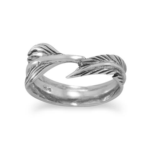 Sterling Silver Oxidized Feather Wrap Ring