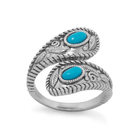Sterling Silver Rhodium Plated Turquoise Wrap Ring
