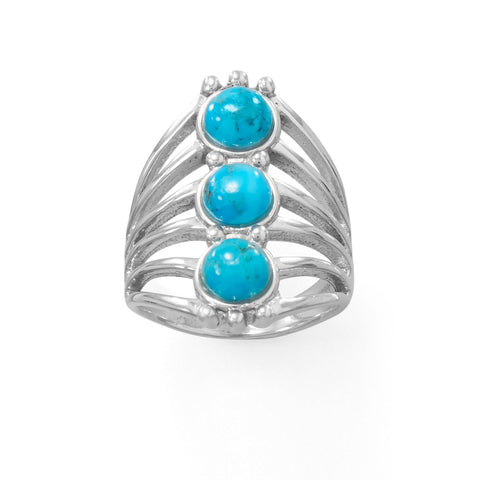 Polished Six Line Reconstituted Turquoise Ring