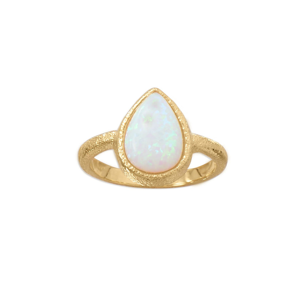 14 Karat Gold Plated Textured Pear Synthetic Opal Ring