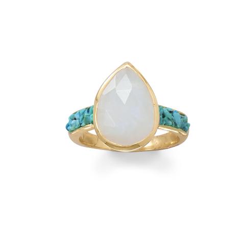 Sterling Silver 14Karat Gold Plated Rainbow And Crushed Turquoise Ring