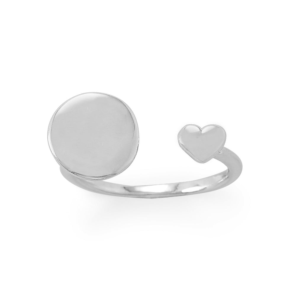 Engravable Rhodium Plated Wrap Ring with Heart