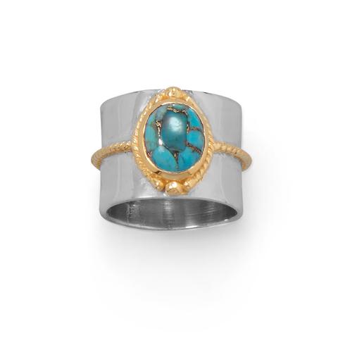 Sterling Silver Two Tone Rope Turquoise Ring