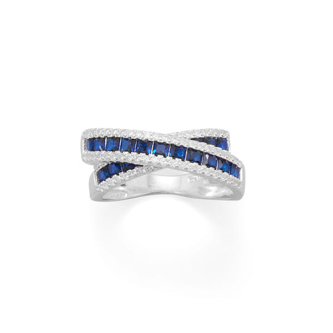 Blue CZ Overlapping Ring