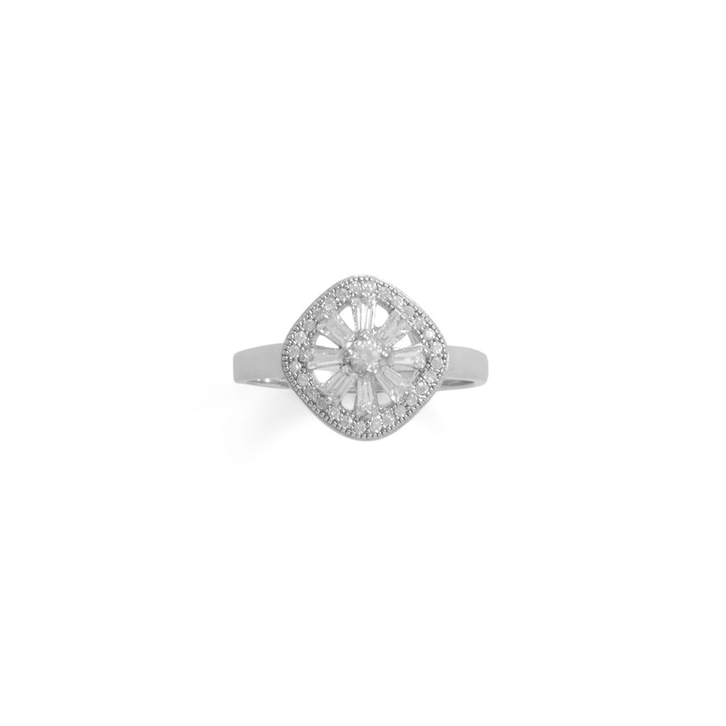 Rhodium Plated Baguette CZ Cushion Shaped Ring