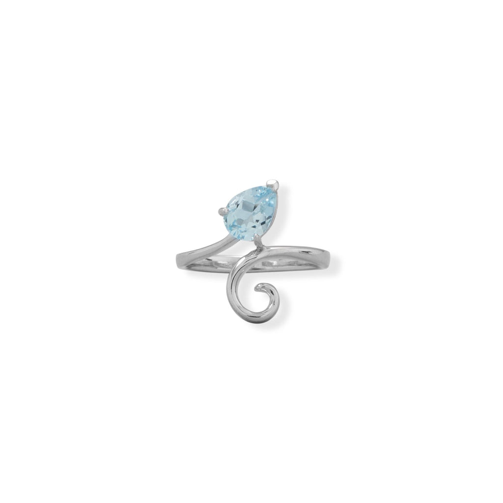 Pear Sky Blue Topaz and Swirl Ring