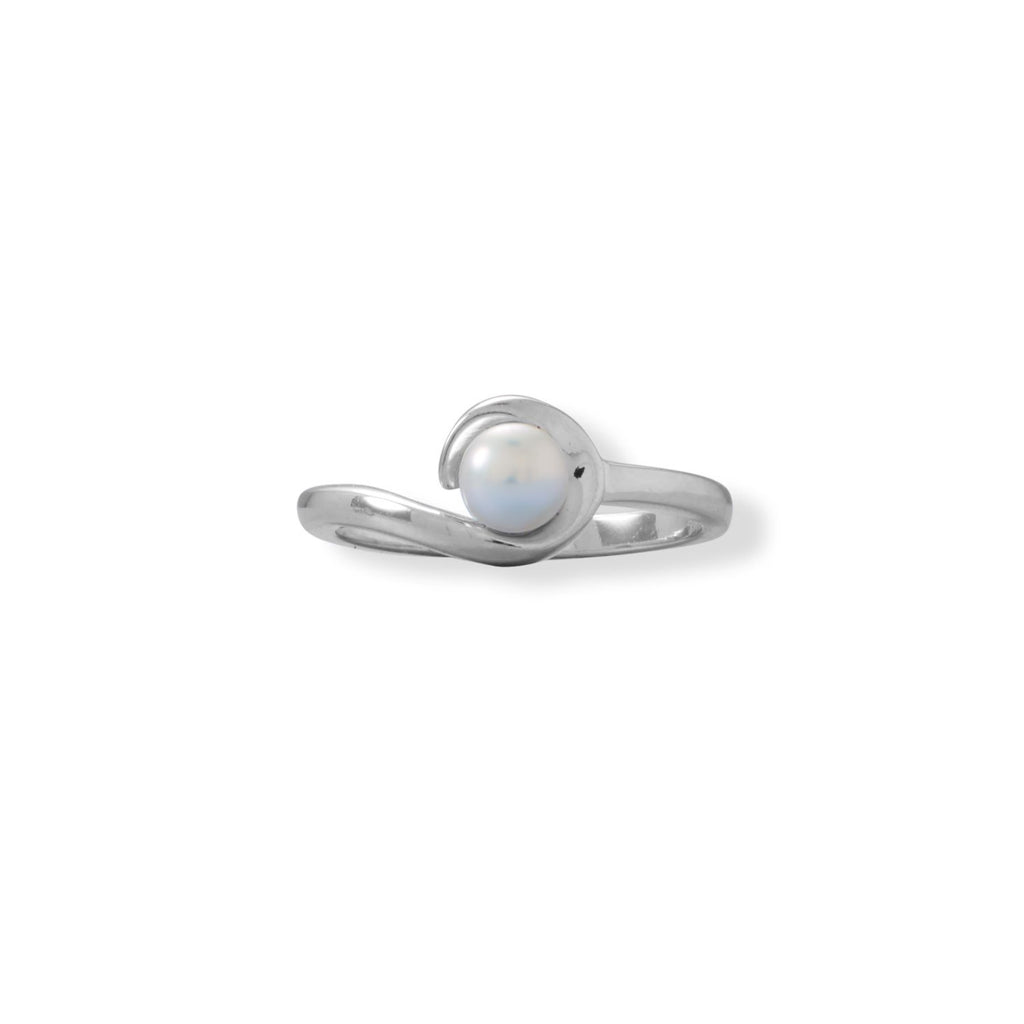 Rhodium Plated Hook Design Pearl Ring