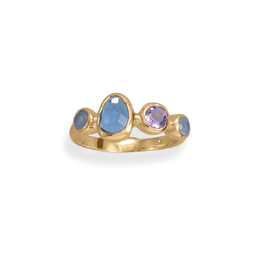 14 Karat Gold Plated Amethyst, Chalcedony and Hydro Glass Ring