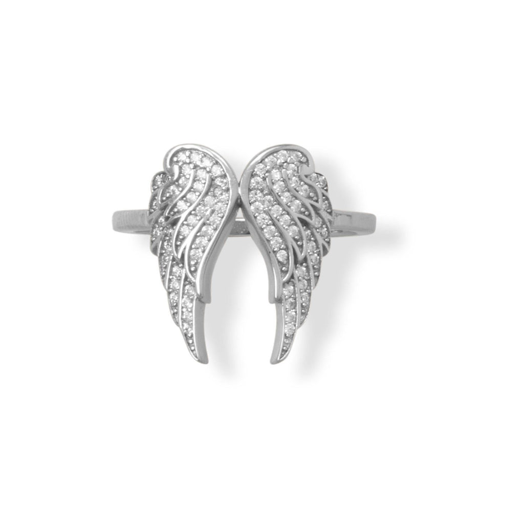 Rhodium Plated CZ Angel Wings Ring