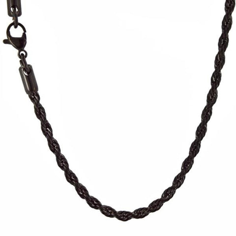 Stainless Steel Black High Polish Rope Necklace