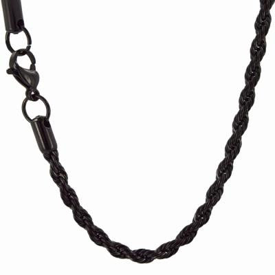 Stainless Steel High Polish Black Rope Necklace