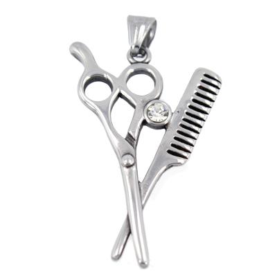 Stainless Steel Comb and Scissor Pendant Necklace