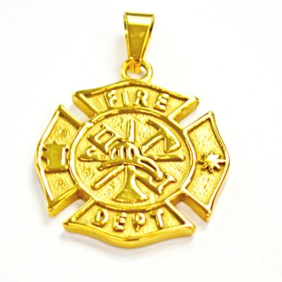 Stainless Steel Gold Fire Fighter Pendant