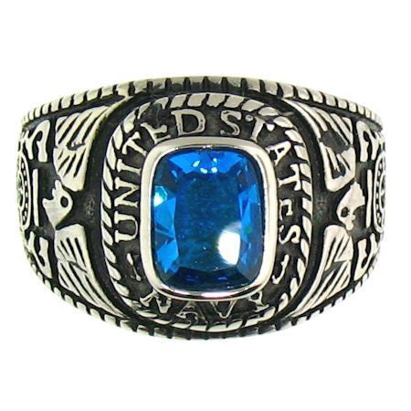 Stainless Steel Blue Stone US Navy Ring