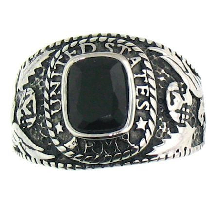 Stainless Steel Black Stone Men's US Army Ring