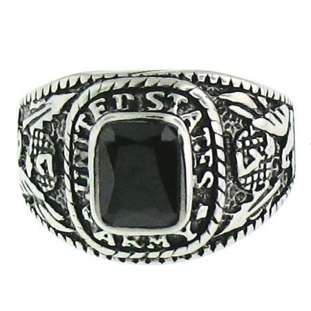 Stainless Steel Black Stone Woman's US Army Ring