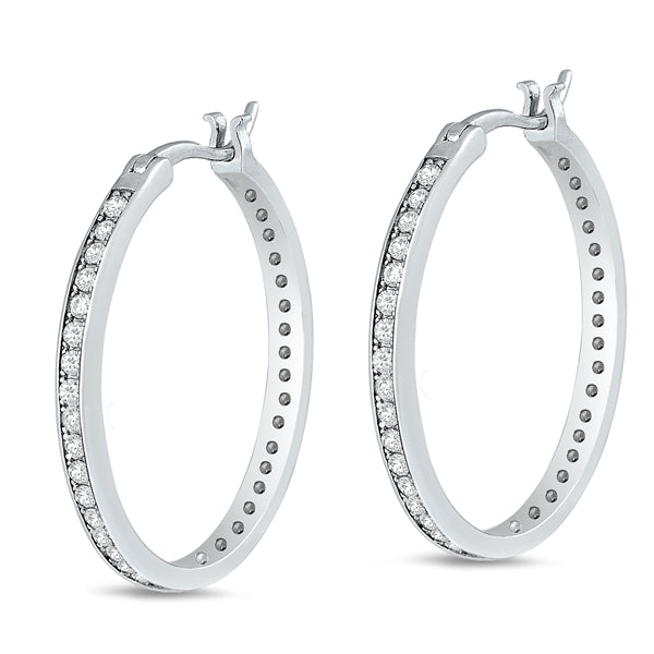 Sterling Silver W/ CZ Hoop Earrings