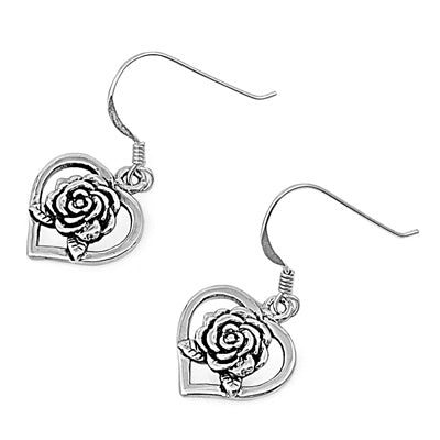 Sterling Silver Rose Heart Earrings