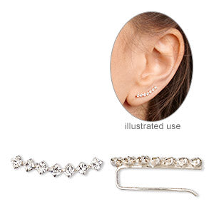 Sterling Silver and Glass Rhinestone Ear Climber Earrings
