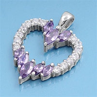 Sterling Silver Heart Amethyst Clear CZ Pendant Necklace