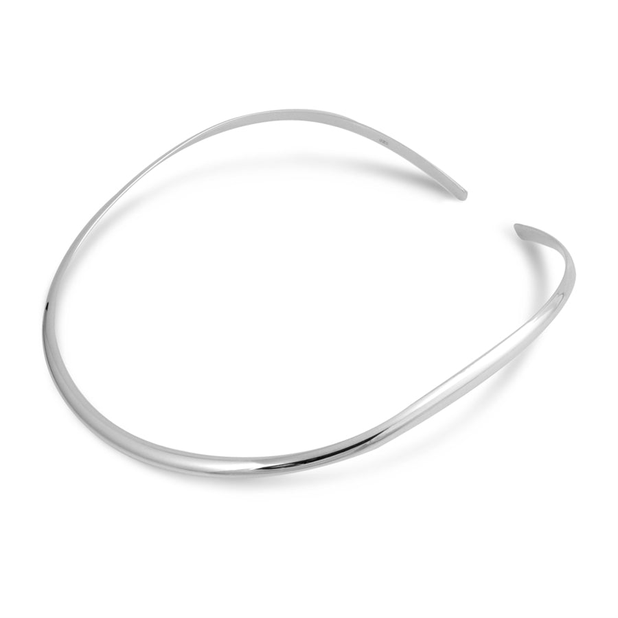 Sterling Silver Rounded Flat Choker Necklace