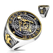 Stainless Steel Gold and Black Masonic Round Face Casting Ring