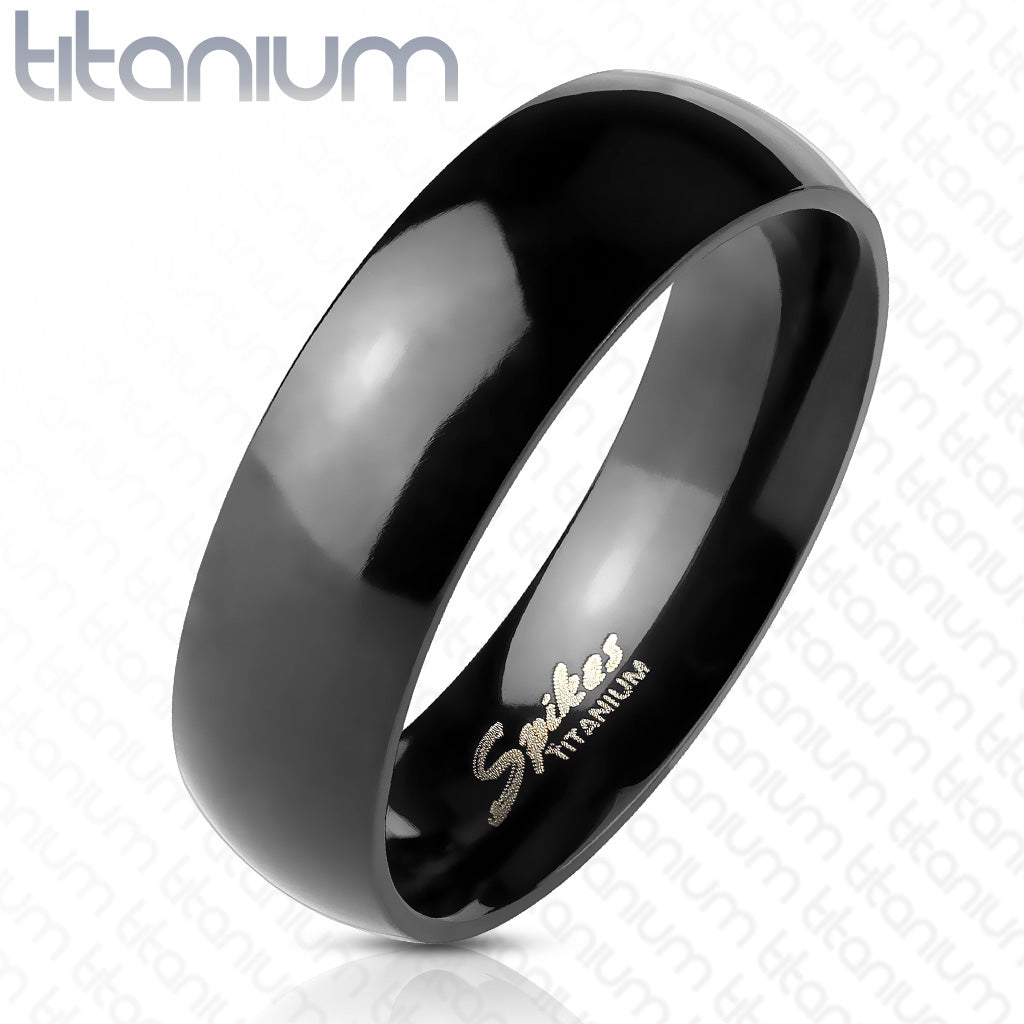 Glossy Mirror Polished Black IP Solid Titanium Classic Wedding Band Ring